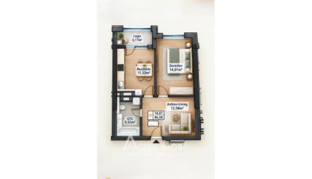 New Block! Durlesti, Regina Elisabeta Street, 1 room + living room. White version!: 1