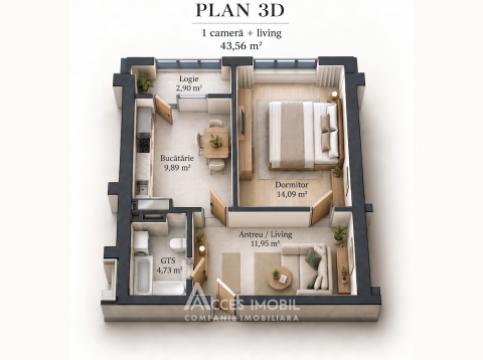 Colina Verde Residence! Новострой! Дурлешты, ул. Режеле Михай 1, 1 комната + гостиная. На этапе строительства!: 0