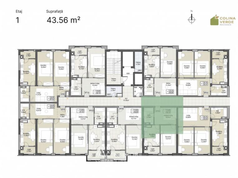 Colina Verde Residence! Новострой! Дурлешты, ул. Режеле Михай 1, 1 комната + гостиная. На этапе строительства!: 2