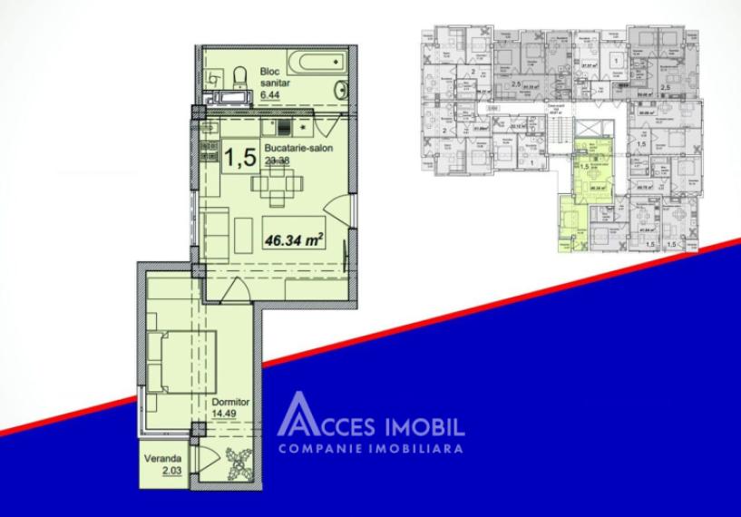 Estate Invest! Bloc Nou! Durlești, str. Atelierilor, 1 cameră + living. Varianta albă!: 3