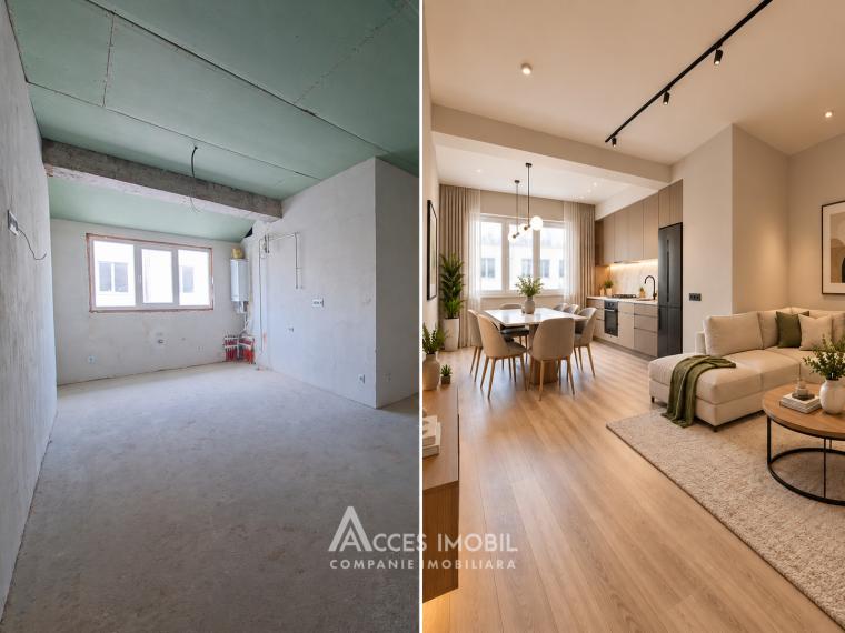 Bloc Nou! Durlești, str. Cartușa, 3 camere + living. Varianta albă!: 3