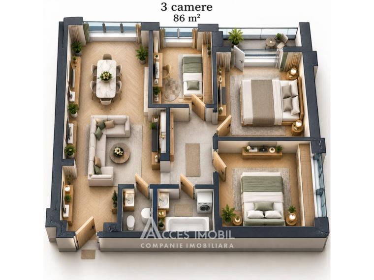 Bloc Nou! Durlești, str. Cartușa, 3 camere + living. Varianta albă!: 1