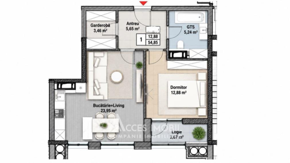 Golban Trade! Bloc Nou în construcție! Durlești, str. Regina Elisabeta, 1 cameră + living. Localizare de mijloc!: 1