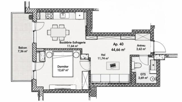 Bloc Nou în construcție! Durlești, str. Mihai Viteazul, 1 cameră + living.: 4