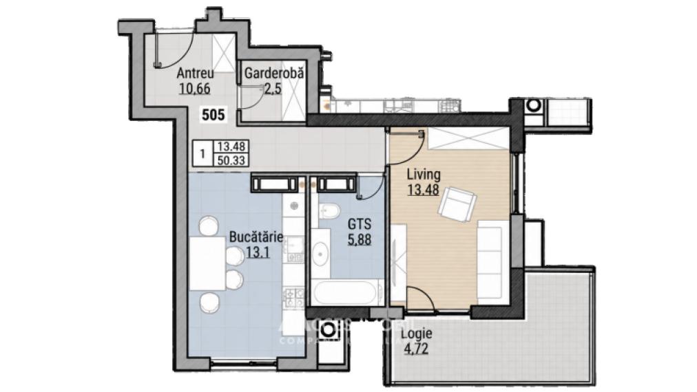 Golban Trade! New Block! Durlești, Regina Elisabeta street, 1 room + living room. Eurorepair!: 11
