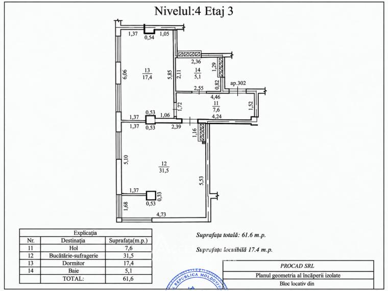 Inamstro! Bloc Nou! Buiucani, str. Calea Ieșilor, 1 cameră + living. Varianta albă!: 1