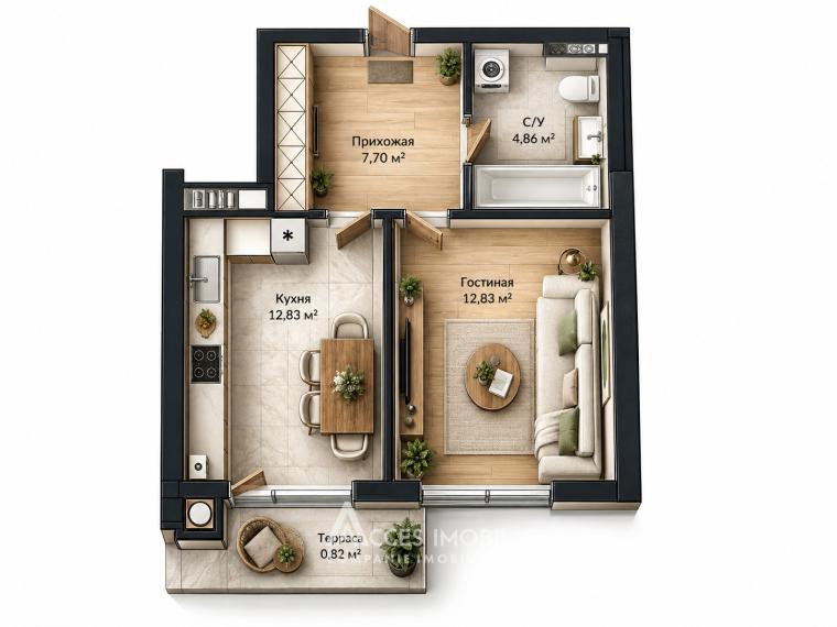 Astercon! New Block! Durlești, Durlești street, 1 room. White version!: 5