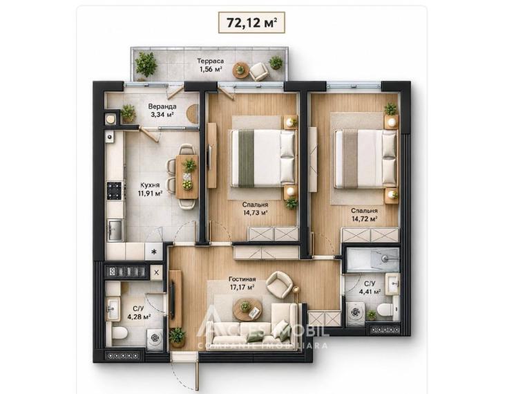 Astercon! New Block! Durlești, Durlești Street, 2 rooms + living room. White version!: 1