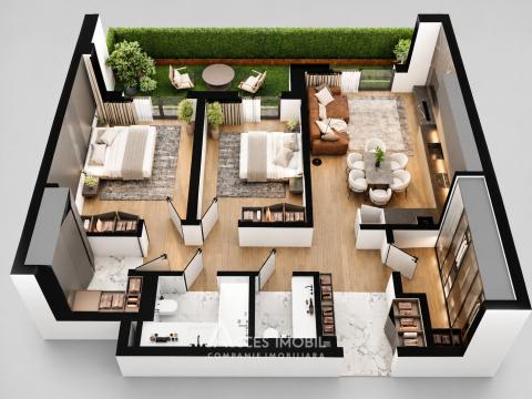 Esterra Park! Durlești, Regele Carol Street, 2 rooms + living room and private PATIO. White version!: 4