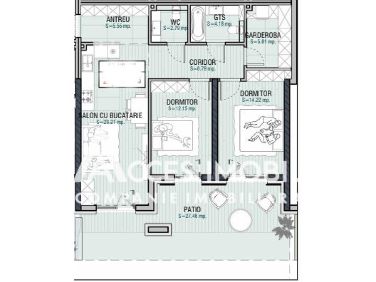 Esterra Park! Durlești, Regele Carol Street, 2 rooms + living room and private PATIO. White version!: 5