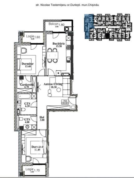 Bloc Nou în construcție! Durlești, str. Nicolae Testemițanu, 2 camere + living. Priveliște!: 5