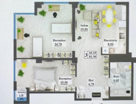 Bloc Nou! Buiucani, str. Calea Ieșilor, 2 camere + living. Variantă albă!: 8