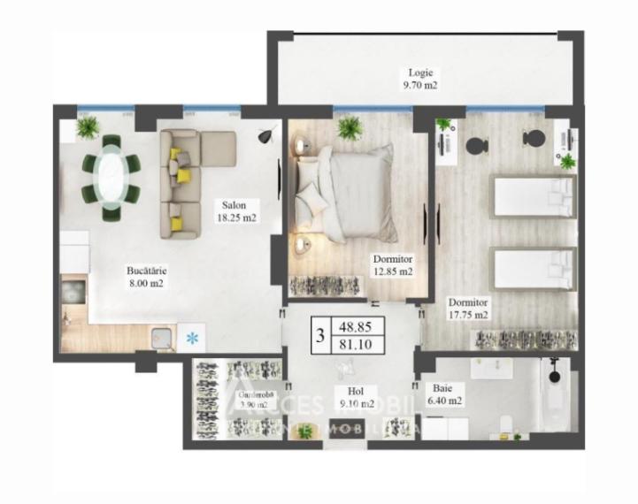 Inamstro! Centru, str. N. Testemițanu, 2 camere + living. Variantă albă!: 3