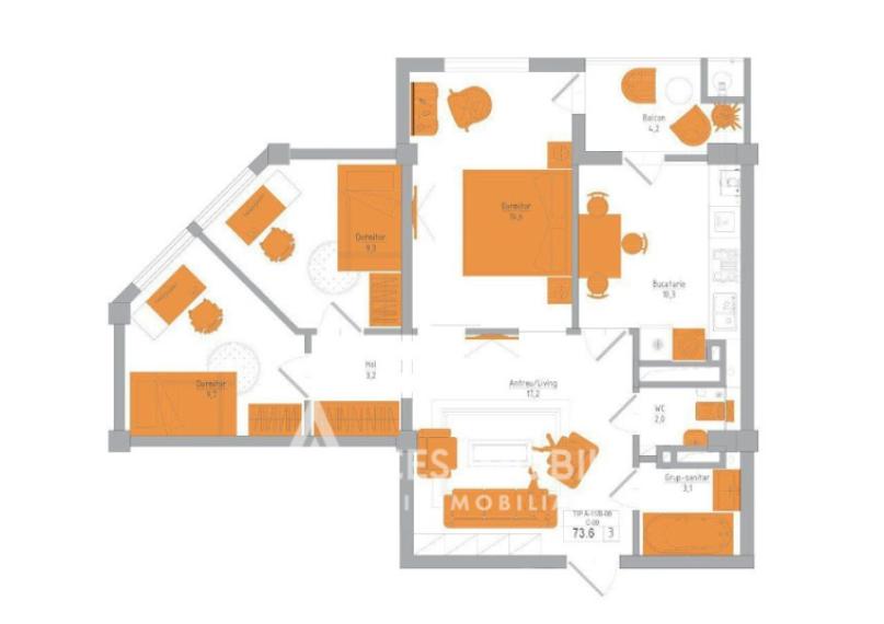 Braus Millennium Park! Bloc Nou! Telecentru, șos. Hâncești, 3 camere + living! Variantă albă!: 6