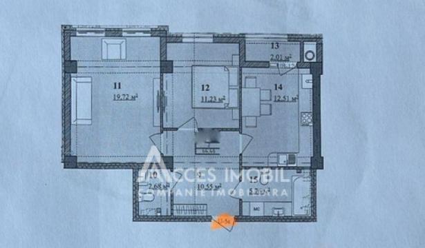 Lagmar! str. Ceucari, Poșta Veche, 2 camere + living. Variantă albă!: 2