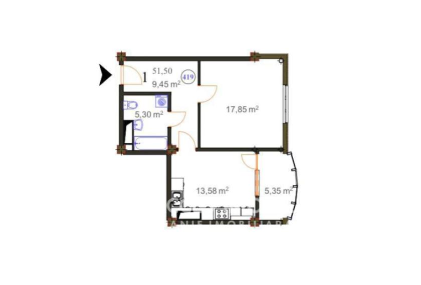 New Block! G. Latina street, Ciocana, 1 room + living. White version!: 8