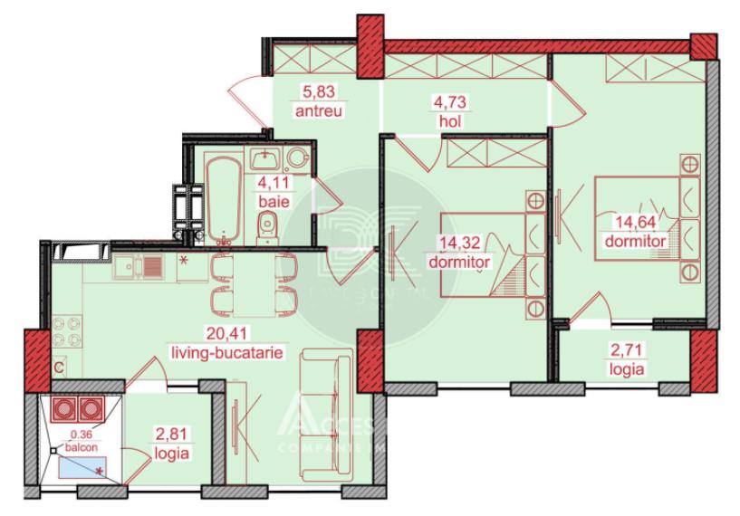 Новострой! бул. Мирча чел Бэтрын, Чеканы, 2 комнаты + гостиная. Белый вариант!: 2