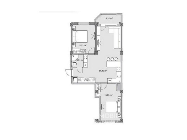 Kirsan! ул. Сармизеджетуса, Ботаника, 2 комнаты + гостиная! Белый вариант!: 6