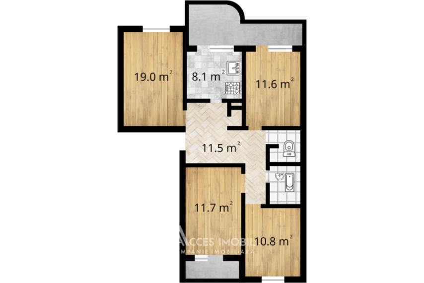 Ciocana, Mircea Cel Batran avenue, 4 rooms. Middle position!: 2