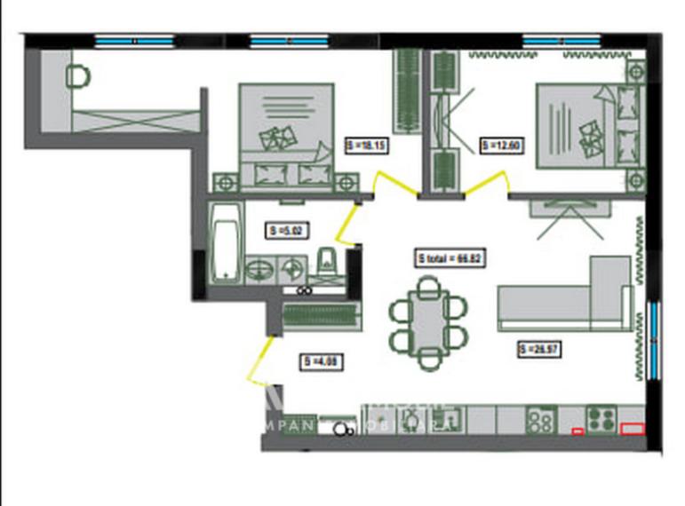 Новострой! ул. Ливадарилор, Кодру, 2 комнаты + гостиная. Евроремонт!: 12