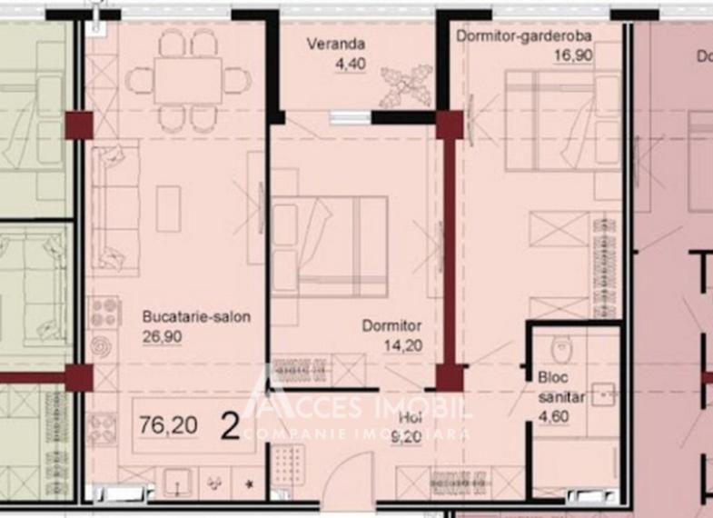 Bloc nou! str. Ialoveni, Telecentru, 2 camere + living. Euroreparație!: 9