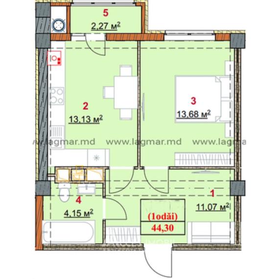 Lagmar! str. Ceucari , Poșta Veche, 1 cameră + living. Variantă albă!: 7