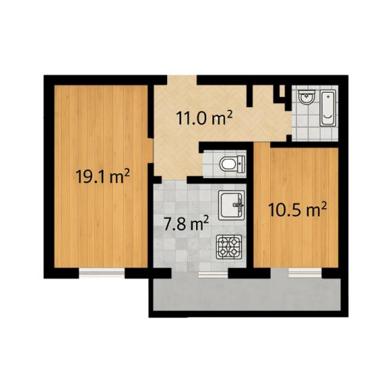 Apartament - 2 camerу, 52 m²