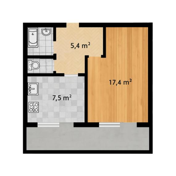 Apartament - 1 camera, 40 m²