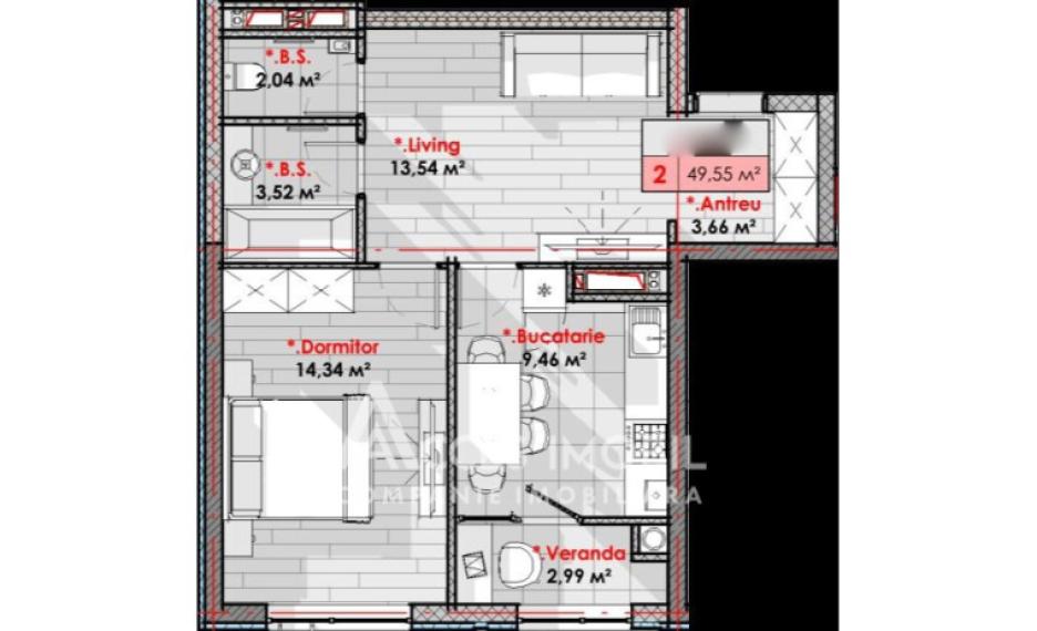 Lagmar! Рышкановка, ул. Т. Владимиреску, 1 комната + гостиная. Белый вариант!: 1