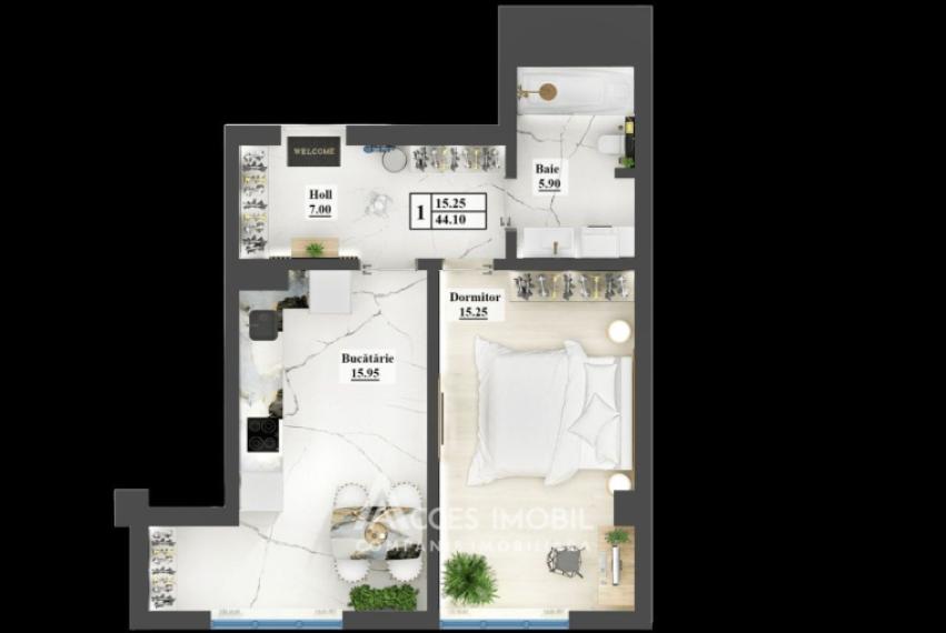 Inamstro! Чокана, ул. Ион Думенюк, 1 комнатa. Белый вариант!: 1