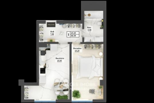 Inamstro! Чокана, ул. Ион Думенюк, 1 комнатa. Белый вариант!: 1