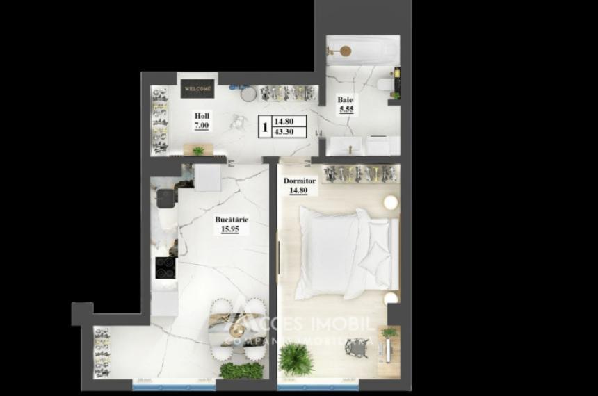 Inamstro! Чокана, ул. Ион Думенюк, 1 комнатa. Белый вариант!: 1