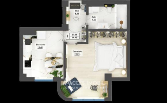 Inamstro! Ciocana, str. Ion Dumeniuc, 1 cameră. Variantă albă!: 1